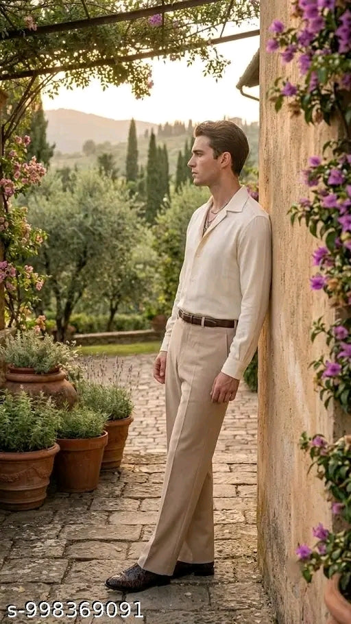 Rust shirt with beige korean pant combo set