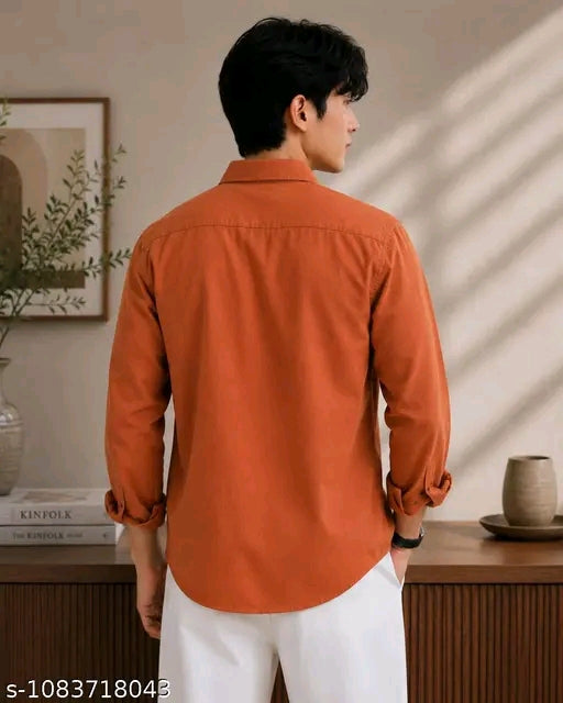 Rust shirt with beige korean pant combo set