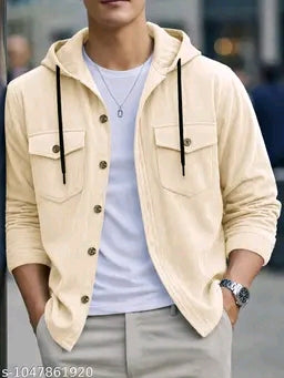 Cream Overshirt + White Tee + Black Cargo Pants